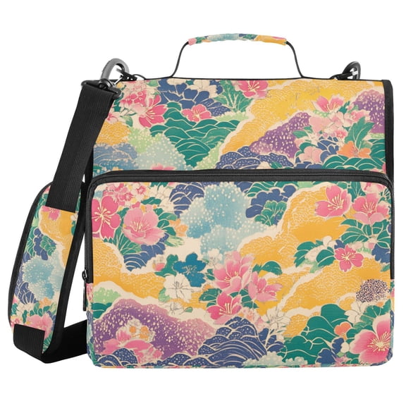 FORMRS Zipper Binder with Shoulder Strap 2-inch Ring 500 Sheet Capacity File Bag, Yellow Floral Wave