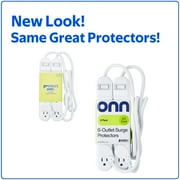 onn. 6-Outlet Surge Protector, 2 Pack, 2.5ft Power Cord, White