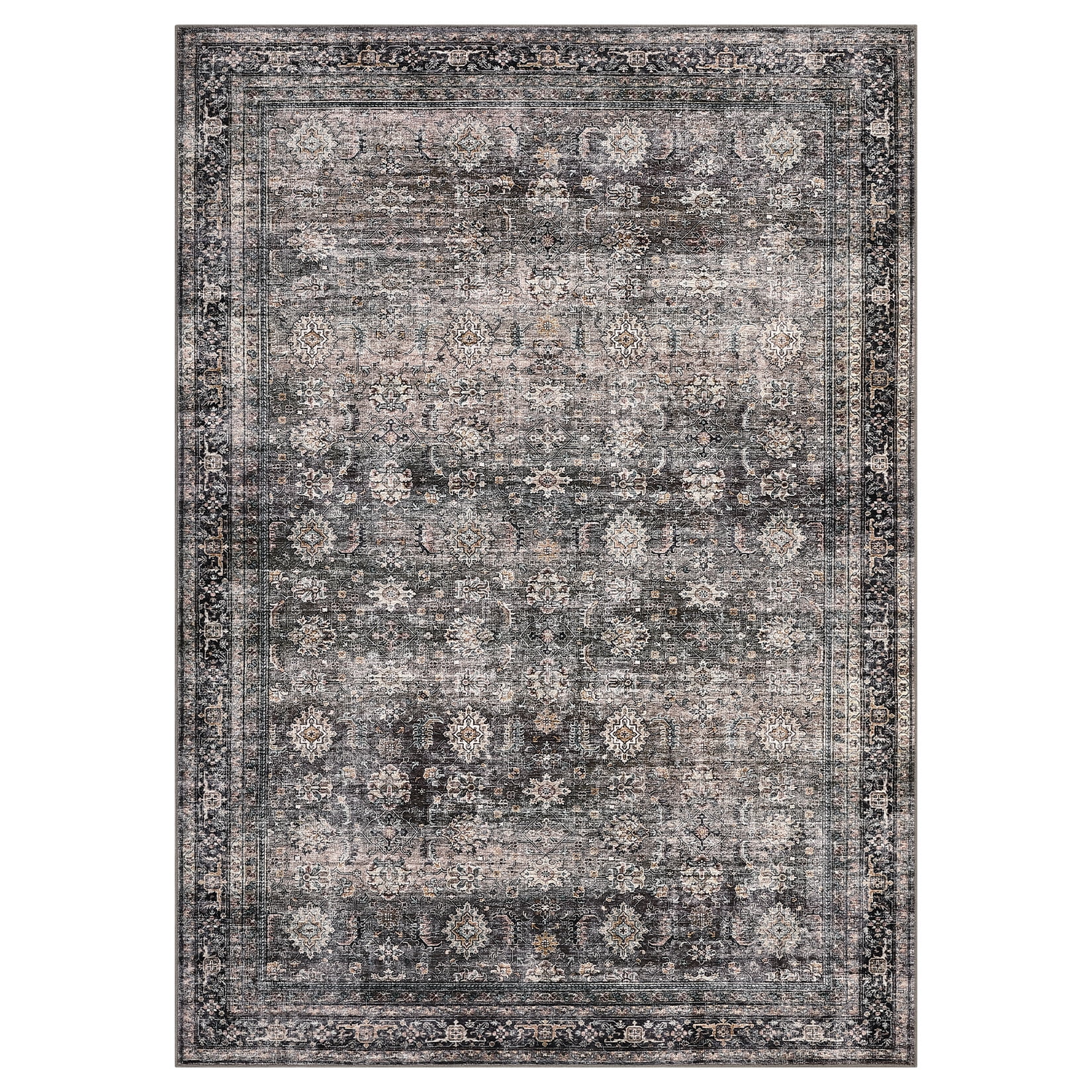 Garvee 8'x10' Vintage Rug Floral Print Area Rug Soft Foldable Accent Area Rugs for Dining Room Home Office, Brown Green