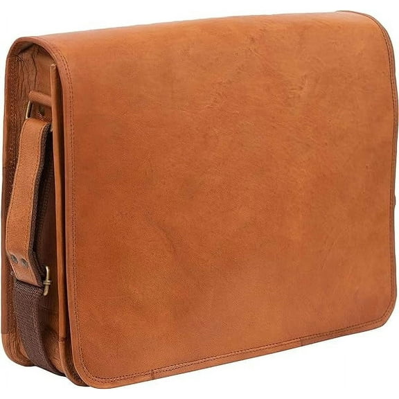 Rajeriya 15 inch Leather Full Flap Messenger Handmade Bag Laptop Bag Satchel Bag Padded Messenger Bag Brown (Brown