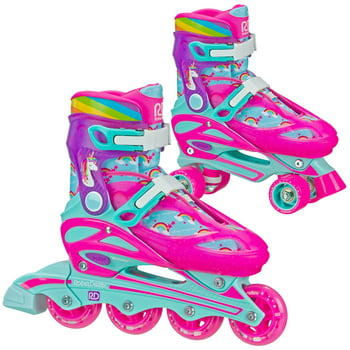 Roller Derby Sprinter Girl's 2-in-1 Quad Roller and Inline Skates Combo, Unicorn, Small (Size 12-2)