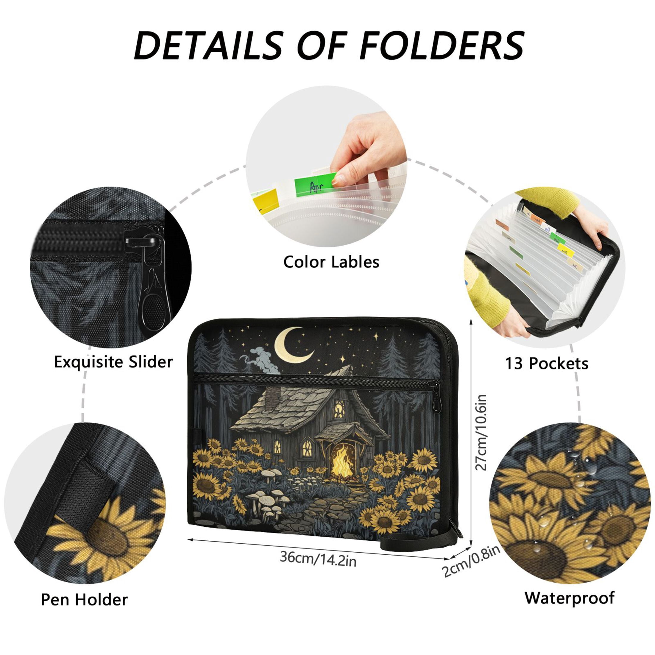 WOBOGO Witch Hut Expanding File Folder Letter Size Accordion Filing Organizer 13 Pocket Separate Organ Pocket