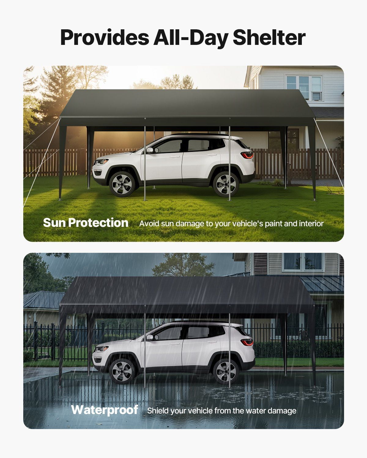 10 x 20 FT Portable Carport Canopy Shelter, Heavy Duty Grey Car Garage Tent for Cars & SUVs