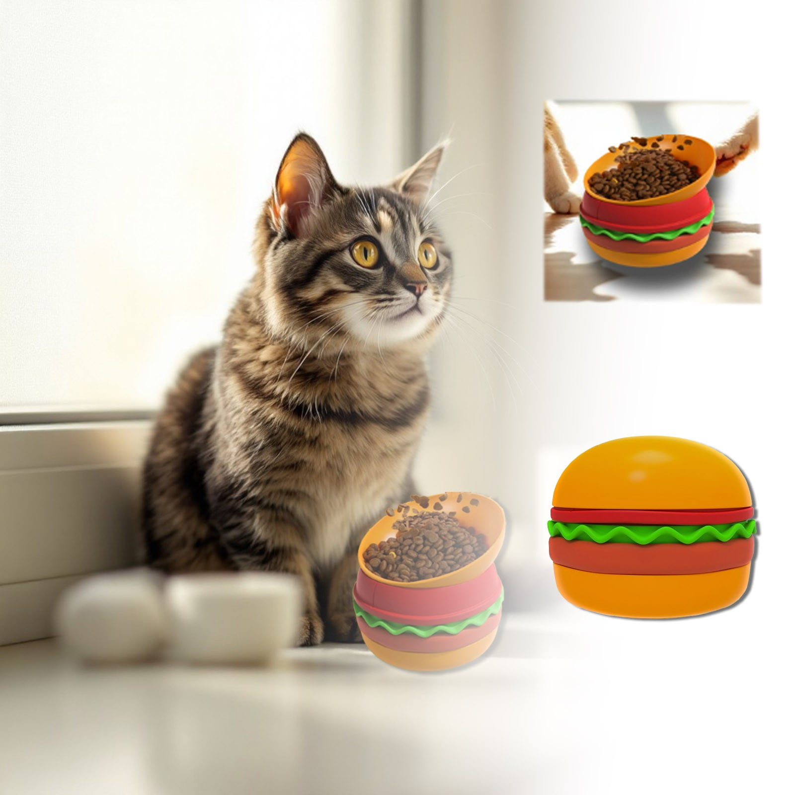 Bol de Nourriture Lente pour Animaux Hamburger Design de Nourriture Lente Résout le Problèmes de la Suralimentation des Animaux et Leur Offre des Soins!