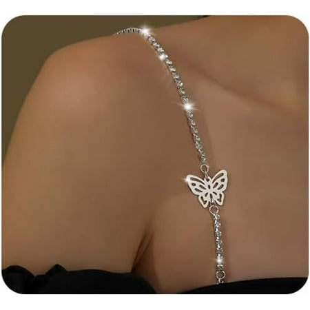QIUYIDP 2Pcs Rhinestone Bra Straps Sexy Rhinestones Bra Shoulder Chain Crystal Lingerie Straps Jewelry Wedding Bridal Rhinestone Underwear Chain for Women