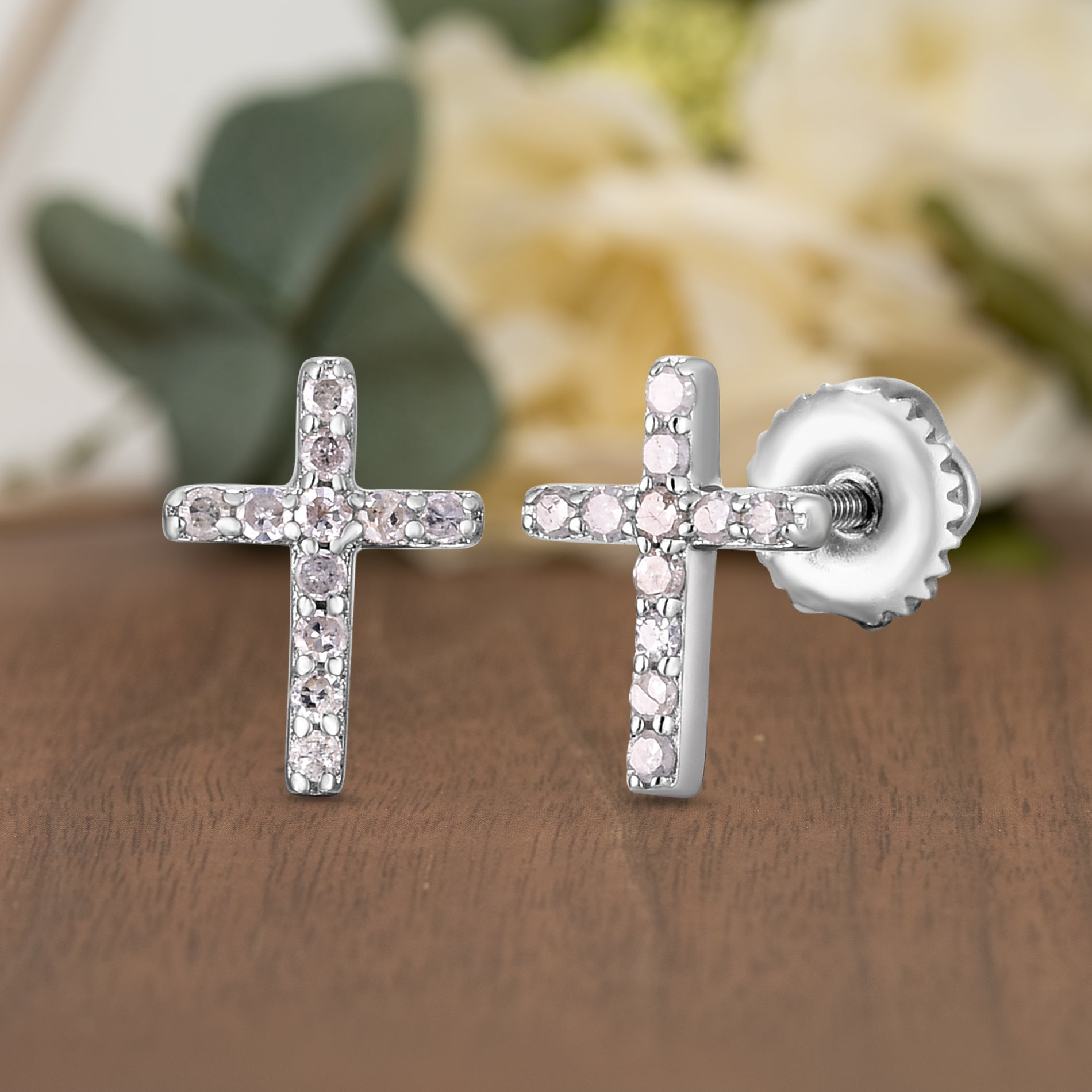 Natalia Drake 1/10 Cttw Diamond Cross Stud Earrings for Women in Sterling Silver