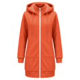 thumbnail image 5 of Solid Color Vintage Hoodies Longline Relaxed Full Zip Fall Tops Long Sleeve Fashion Clothes Adjustable Drawstring Hood Large Front Patch Pockets Sweatshirts Orange,XL, 5 of 6