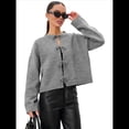 thumbnail image 3 of Suéteres Tipo Cárdigan con Lazo Frontal para Mujer, de Punto Grueso, con Mangas Largas Abullonadas, Modernos Abrigos para Otoño e Invierno. Gris M, 3 of 10