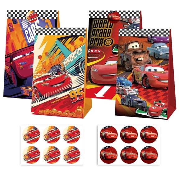 12 PCS Cars‌ Kraft Paper Goodie Bag Small Gift Bags for Cars‌ Party Supplies,Kids Birthday Game Party Kraft Paper Goodie Gift Bag Decorations