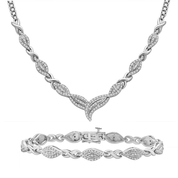 1/2 Carat T.W. Diamond Silver tone Brass 2-pcs Fashion Jewelry set.