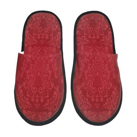 

Noikeo Vintage Burgundy Pattern Cozy Slippers Indoor for Women and Mens Fuzzy House Shoes Soft Plush Warm Slip-on Slippers-Large