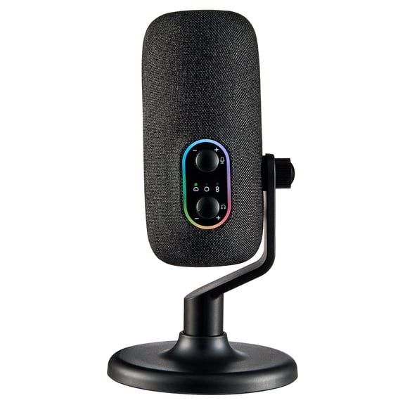 Open Box onn USB Tri-Pattern Microphone with Volume/Mute Controls and 3.5mm Headphone Jack, Black