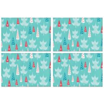 Turquoise Christmas Tree Pattern Summer Placemats Table Placemats Set Of 4-Linen Kitchen Washable Placemats Table Mats 11.8"x17.7" Non-Slip Heat Resistant