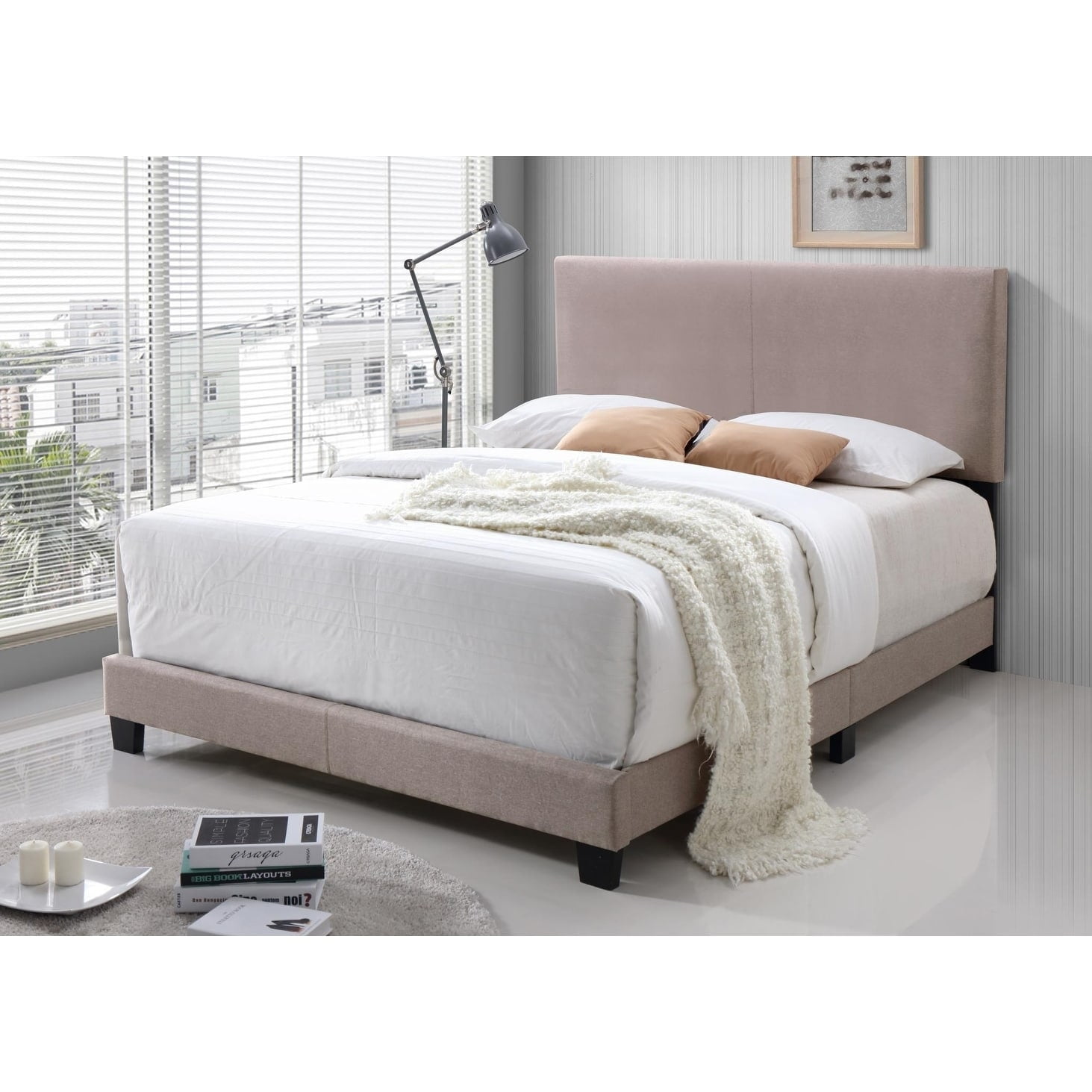 LYKE Home Jessie Cream Faux Leather Bed
