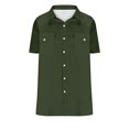 thumbnail image 4 of Tops for Men Plus Size Short Sleeve Turndown Collar Pocket Solid Color Casual Blouse Army Green XXXXL, 4 of 6