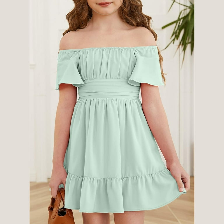 TQWQT Mint Green Dresses for Girls Basic Tie Back Dresses Kids Square Neck  Size Cute Girls Dresses Tween Girls Clothes Trendy Summer Outfits -  Walmart.com