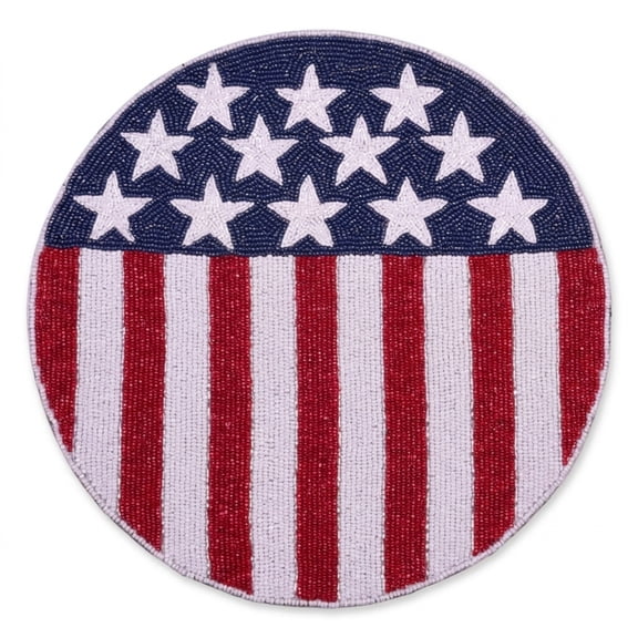 American Flag Beaded Placemats Set of 2 - 4th of July Patriotic Freedom Stars Independence and Memorial Day Heat Stain Resistant Table Place Mats for Kitchen Dining Table Home Decor - 14 Inches