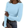 thumbnail image 5 of Women's Long Sleeve T-shirt Going Out Tops For Women Fall Long Sleeve Lightweight Tops Ribbed Crew Neck Shirts Winter Trendy Travel Clothes,Blue Women's Long sleeve T-shirt S, 5 of 7