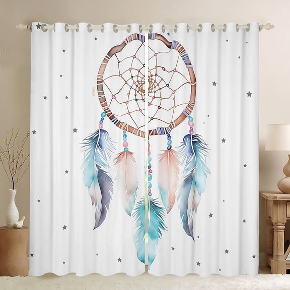 Castle Fairy Boys Girls Feather Dreamcatcher Curtains Pack of 2 (42x84 Each),Bohemian Boho Theme Curtains Blackout,Stars Print Bedroom Curtains,Luxury Bedroom Decor