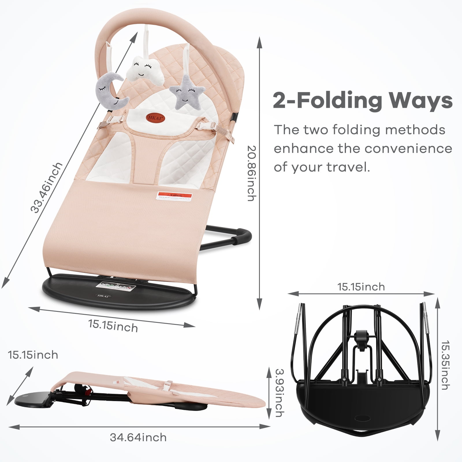 Baby Bouncer 2-in-1 Convenient Design, Adjustable 3-Point Harness, Rocking or Stationary, for 0-18 Months - Oatmeal