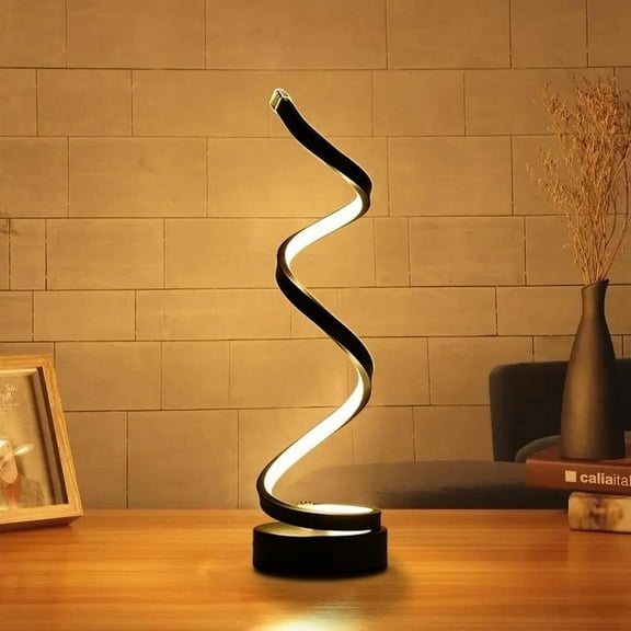 LED Table Lamp, Modern Minimalist Dimmable Spiral LED Table Lamp, 12W 3 Color Bedside Lamp Desk Light for Bedroom, Living Room, Office, Nightstand, Bookshelf (Black)