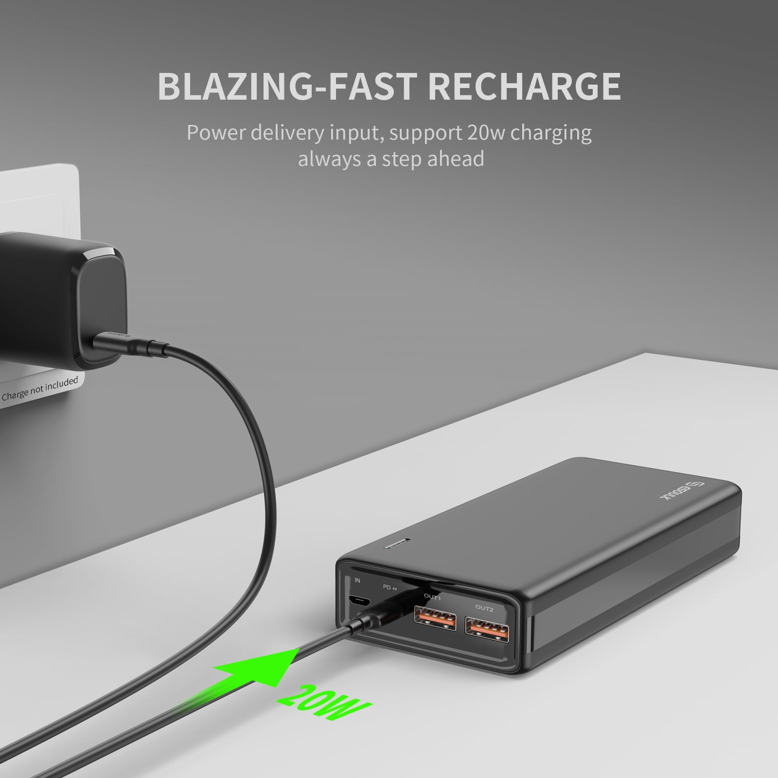 Esoulk 20000mAh PD 20W QC 22.5W Power Bank, Black Portable Charger