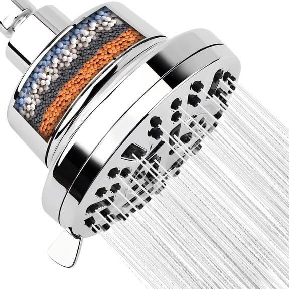 Topkech Filtered Shower Head High Pressure, Rain Shower Head with Filter for Hard Water, Water Softener Showerhead with Beads to Remove Chlorine & Fluoride, Chrome