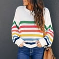 thumbnail image 2 of Fesfesfes Women Color Block Sweater Cable Knit Rainbow Striped Tops Young Ladies Long Sleeve Sweaters Blouse Tops Clothes Sale, 2 of 9