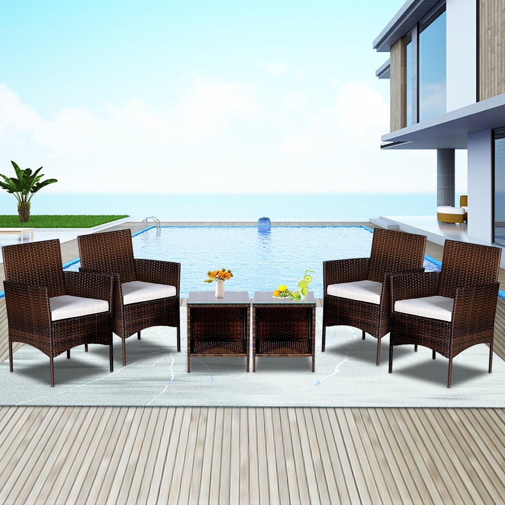 Outdoor Patio Sectional Sofa Set, 6 Piece Wicker Furniture Set for