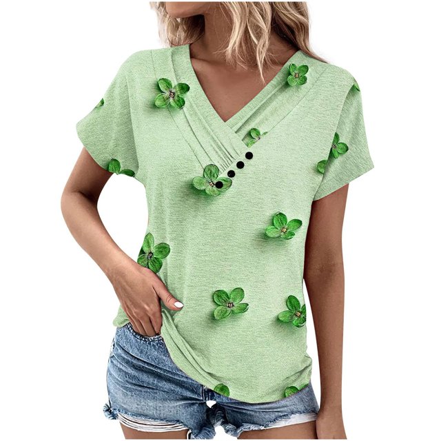 Blouses pour Femmes Col en V Décontracté Manches Courtes Printemps et Été Haut