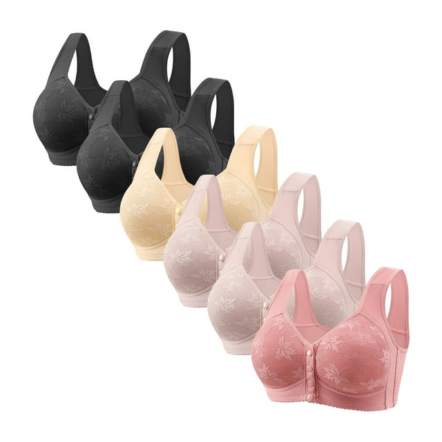 Posijego Women's Front Closure Bra 6 Pack Womens Plus Size Wireless Push up Full Coverage Everyday Bralettes