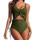 thumbnail image 2 of Tankini de moda para mujer, color sólido con cojín en el pecho y sin soporte de acero, traje de baño holgado con cordón dividido, traje de baño de dos piezas para mujer, trajes de baño tankini para mu, 2 of 7