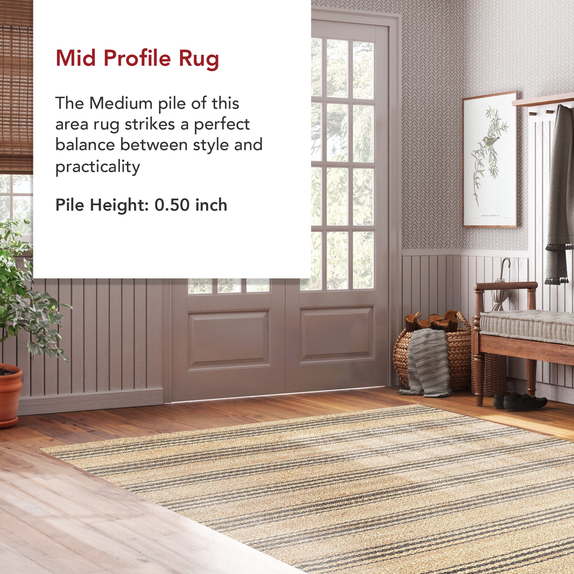 Sycamore Striped Jute Area Rug, 6' x 6', Square, Sandy