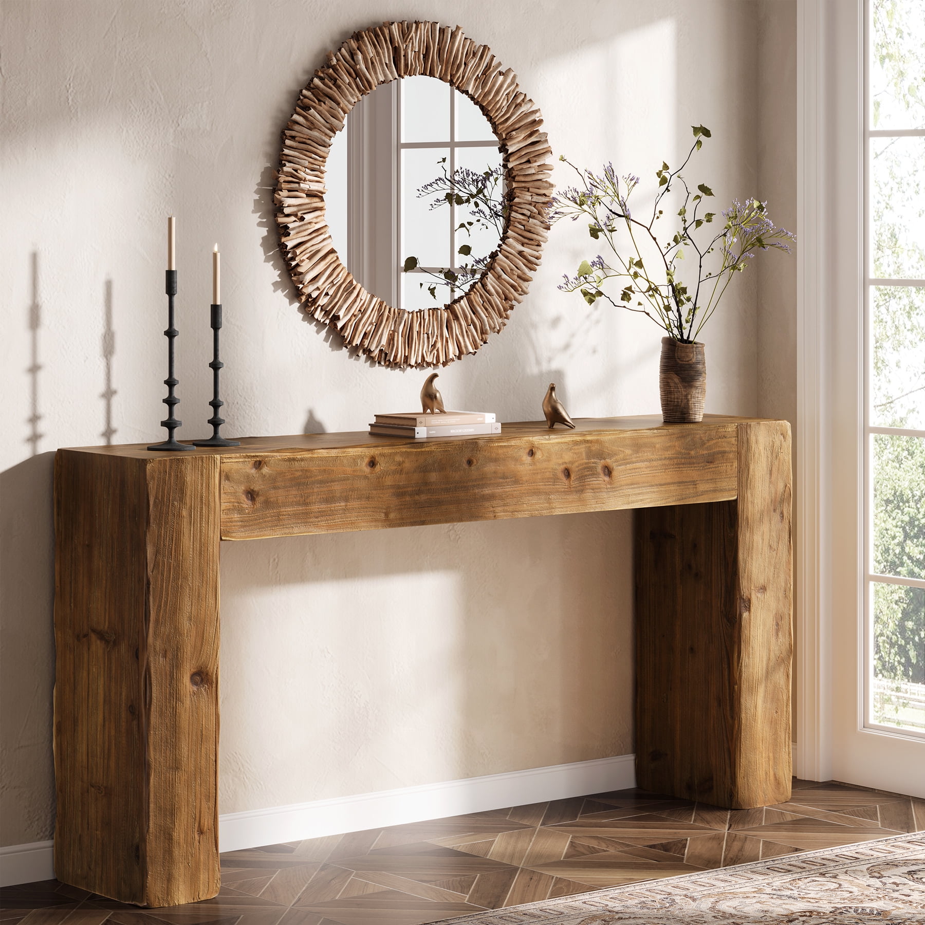 Tribesigns 63-Inch Solid Wood Console Sofa Table, Farmhouse Long Entryway Table Behind Couch for Living Room, Entrance, Hallway, Foyer, Easy Assembly
