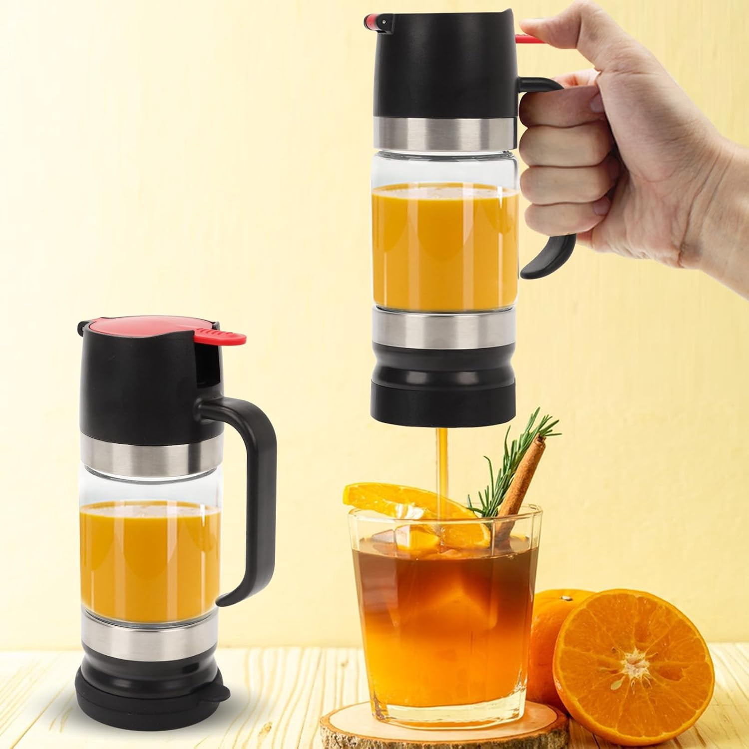 Glass Honey Dispenser with Stand – No-Drip Refillable Syrup Server for Honey, Agave and Salad Dressing