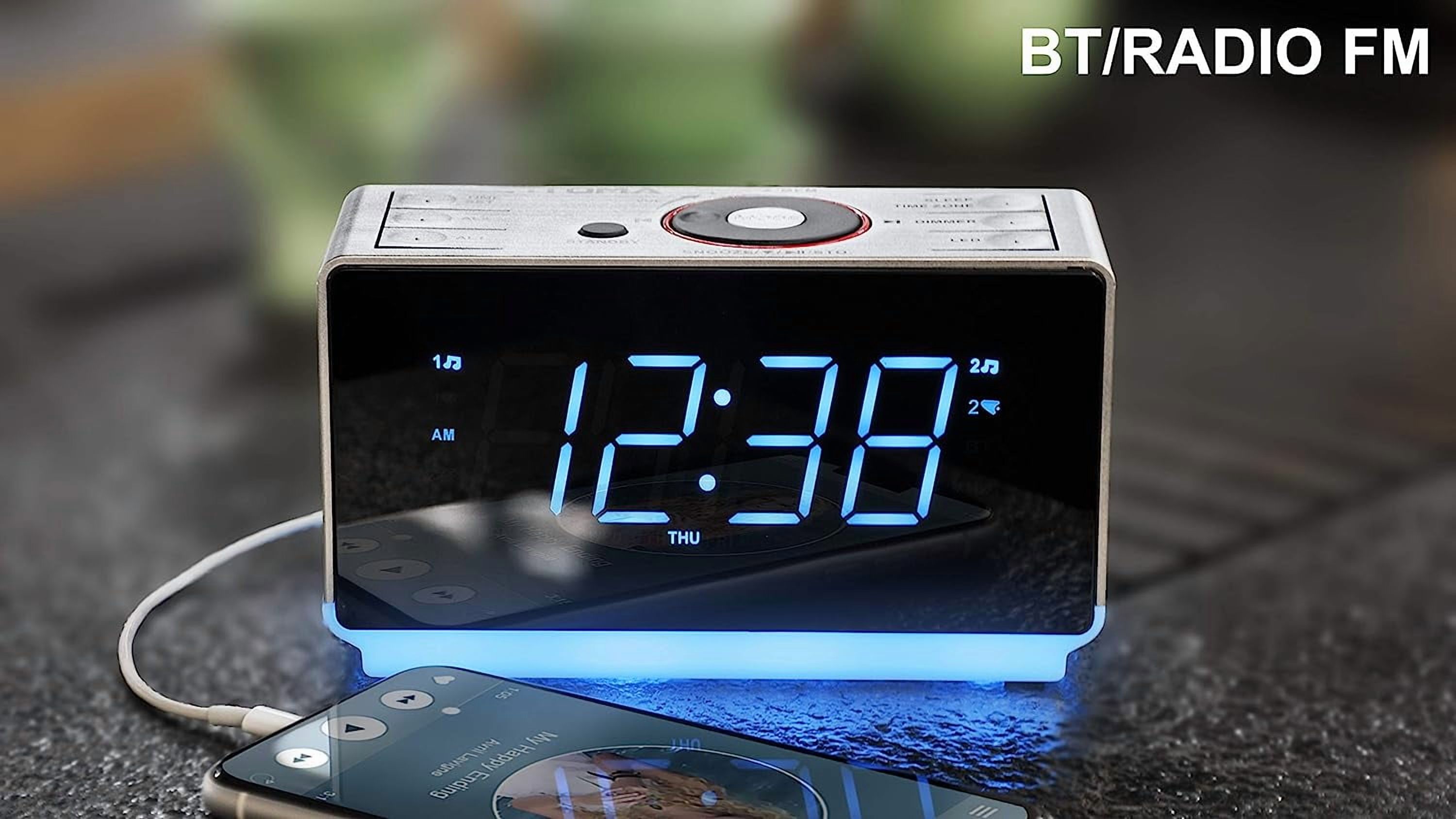 Digital Alarm Clock Radio with Bluetooth Speaker, FM Radio, Dual Alarm with Snooze, Large LED Display, Dimmer Control, Headphone,USB Charging Output and Night Light 708