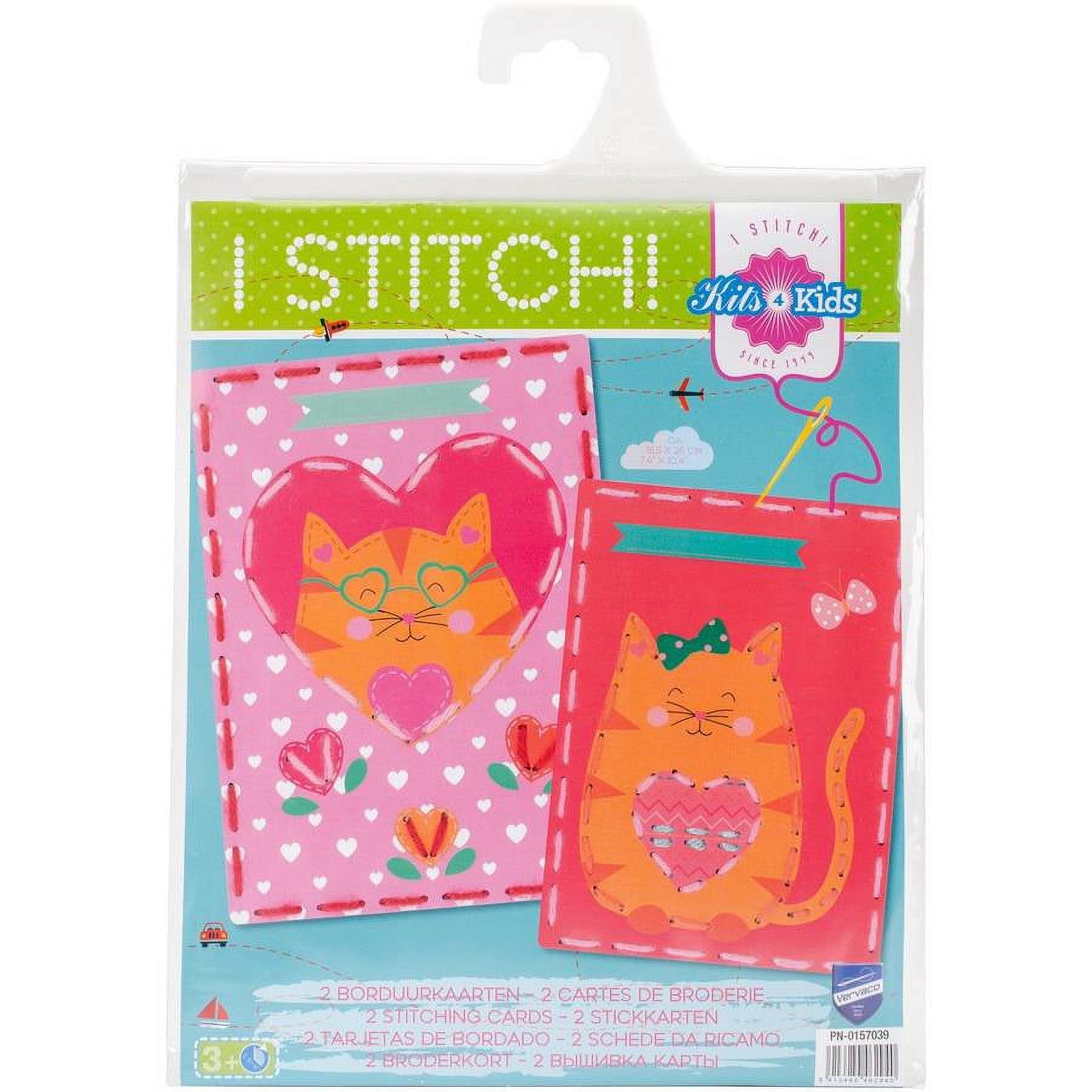 Kits 4 Kids Cats with Hearts Embroidery Cards Kit, 7.25" x 10.25", Set of 2