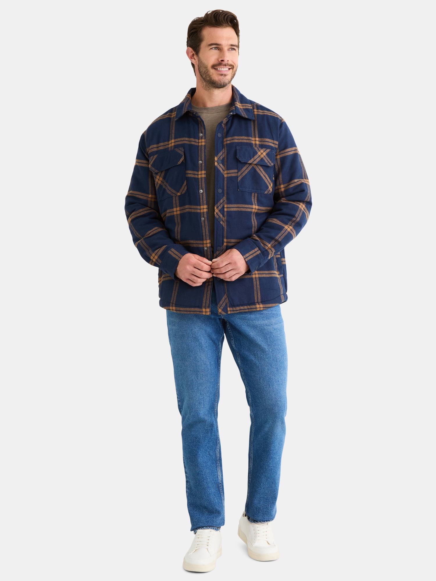 George Men's Shirt Jacket with Long Sleeves, High Pile Fleece Lining, Sizes S-3XL