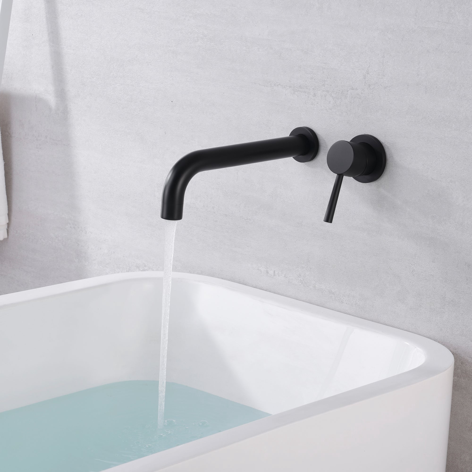 Extra Long Spout Single Handle Wall Mount Matte Black Tub Faucet with Rough-in Valve