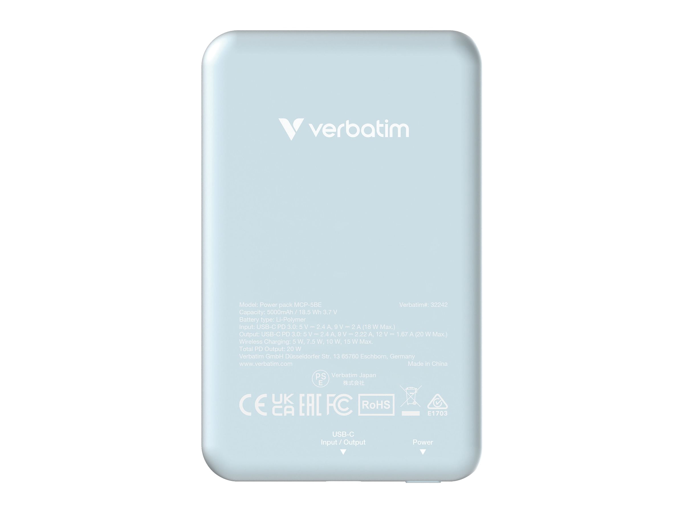 Verbatim Charge 'n' Go Magnetic Wireless Power Bank 5000 mAh Blue