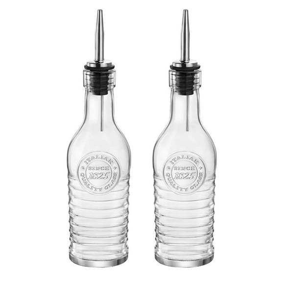 Bormioli Rocco Officina 1825 Glass Olive Oil and Vinegar Bottle with Stainless Steel Pourer - 268ml - Pack of 2