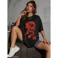 thumbnail image 6 of Chinese Dragon & Letter Graphic Drop Shoulder Tee Graphic Tees Women Tops, 6 of 6