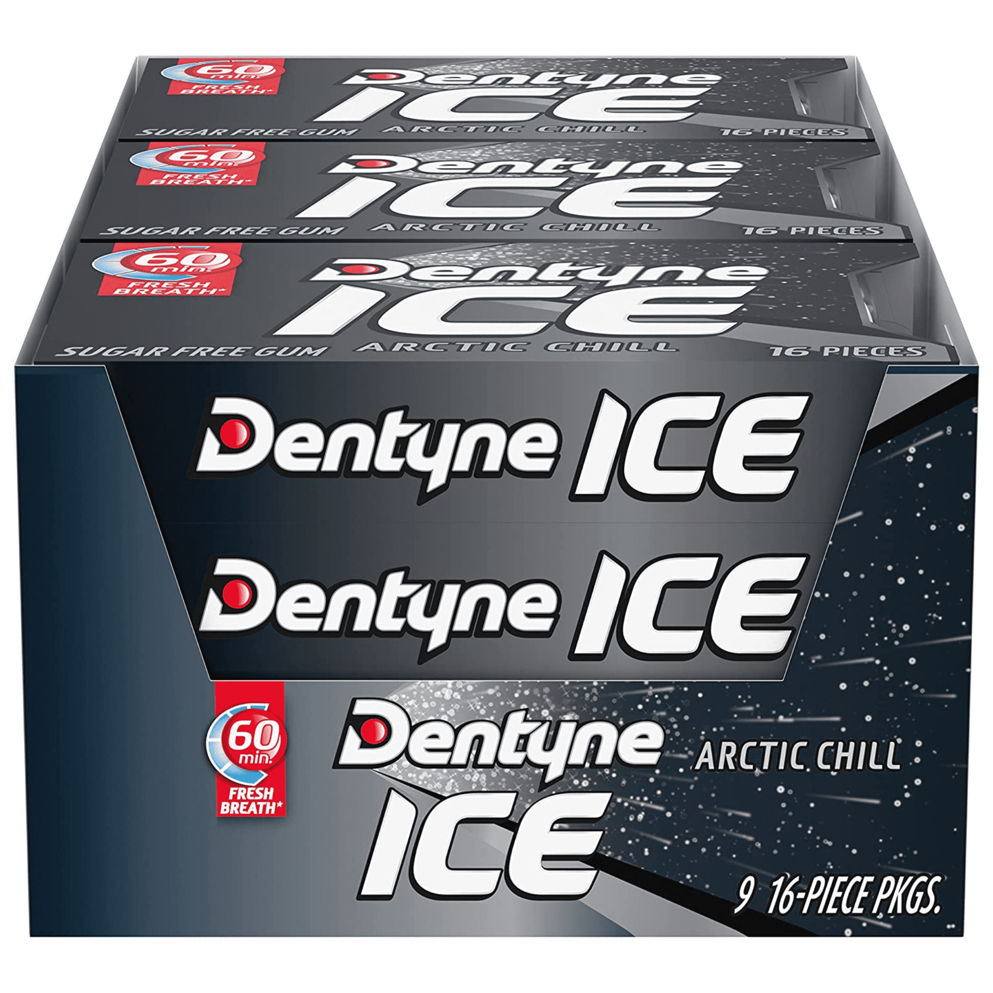 Dentyne Ice Arctic Chill Sugar Free Gum, 16 Piece Count Pack of 9 (144 Total Pieces) 2 Pack Boxes Bundle Double Up and Save