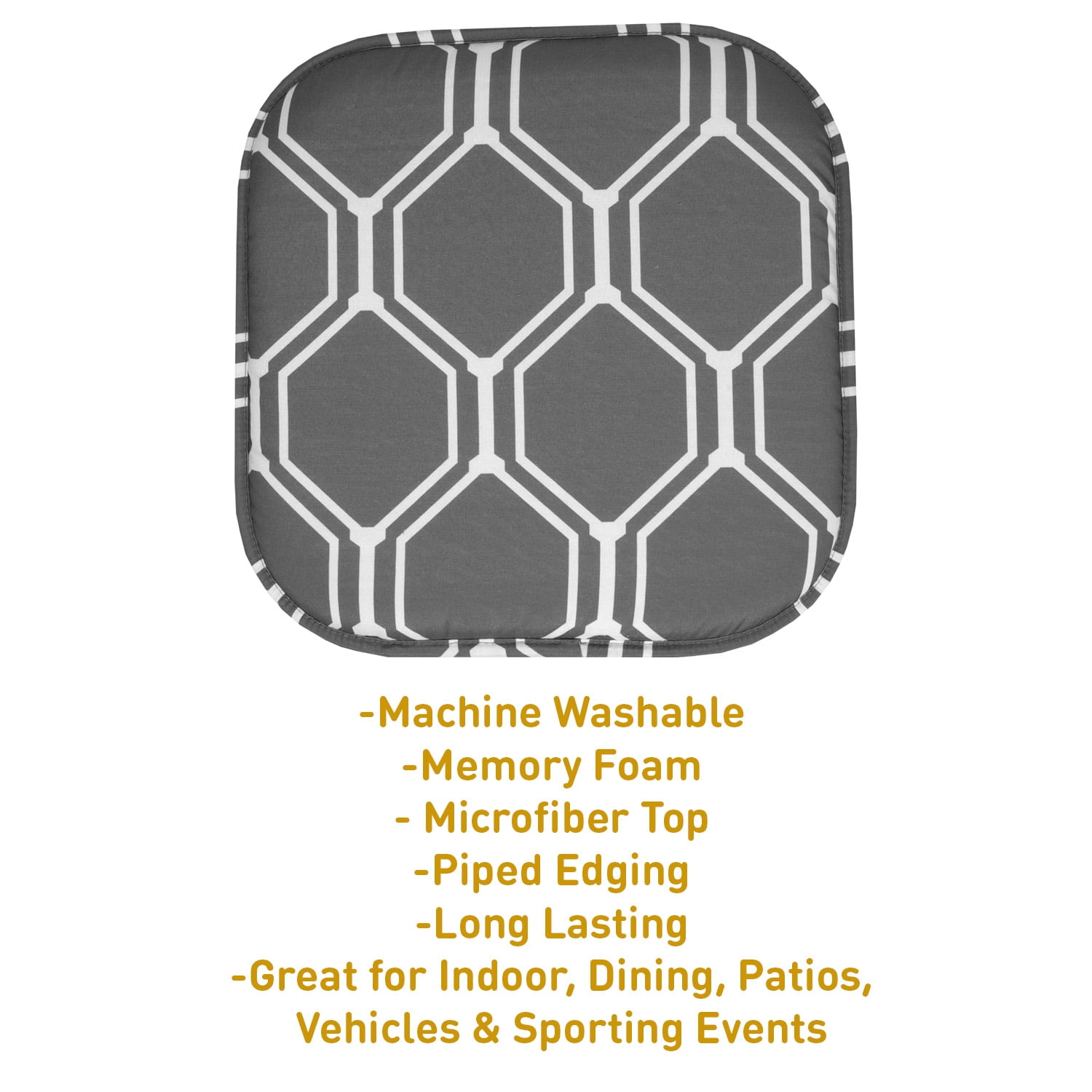 Mirage Hexagonal Print Memory Foam Chair Pads 12 Pack Gray/White