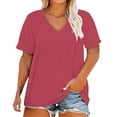 thumbnail image 2 of Bovemsi Plus Size V Neck T Shirts Women Short Sleeve Tops Casual Summer Tshirts Loose Fit Tee, Pink Women's Summer Short Sleeve T-Shirts, 4XL, 2 of 5