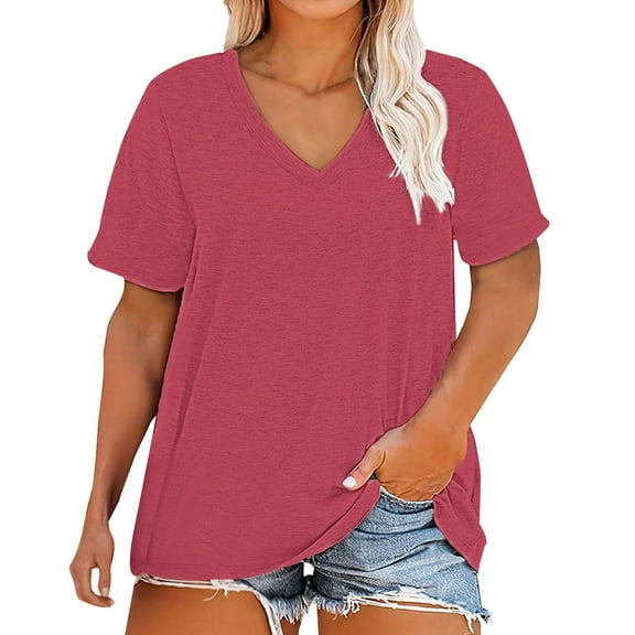 Endives Women's Short Sleeve T-shirt Plus Size V Neck T Shirts Tops Casual Summer Tshirts Loose Fit Tee