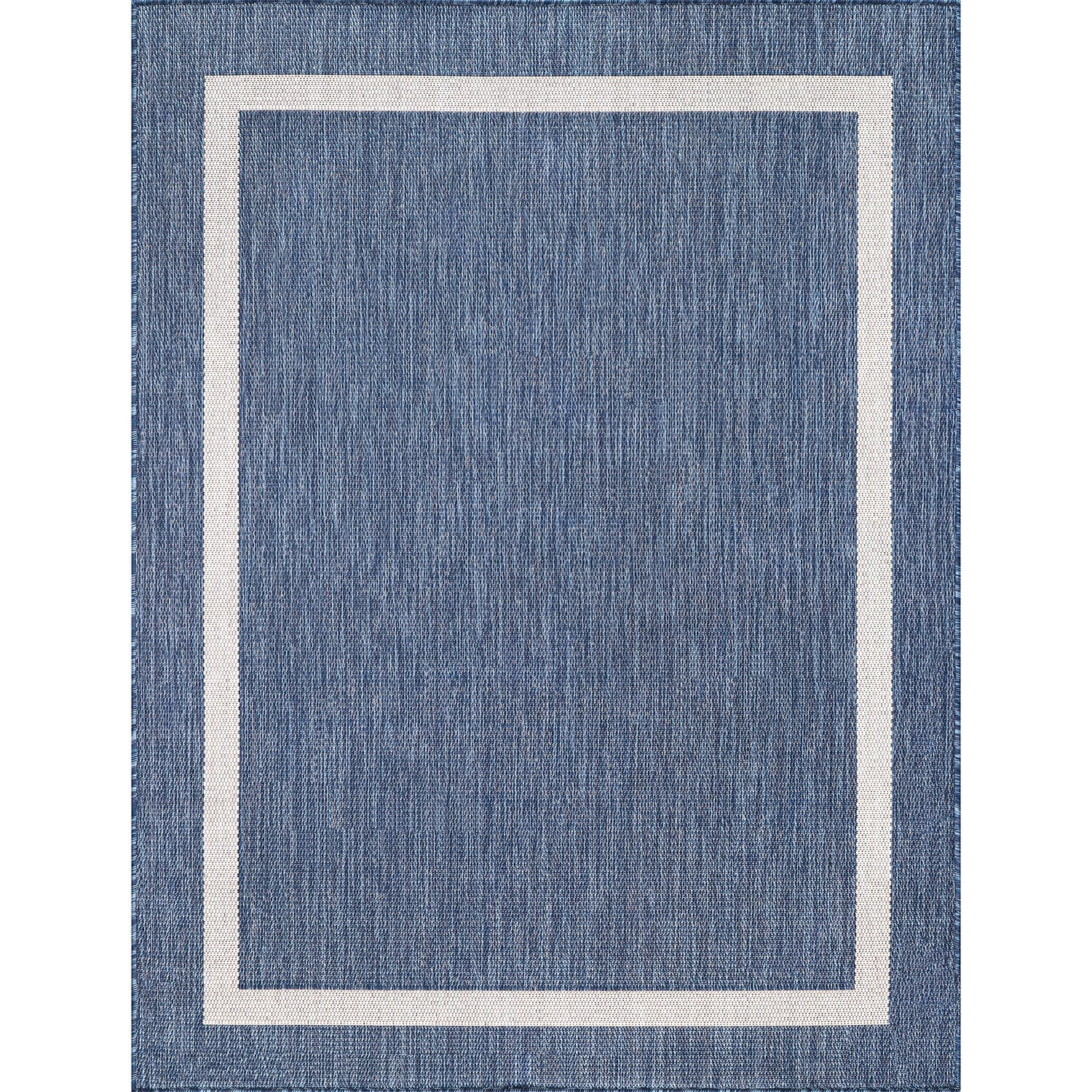 Beverly Rug Indoor/Outdoor Area Rugs, Bordered Patio Porch Garden Carpet, Blue and White, 8'x10'