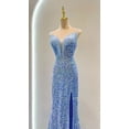 thumbnail image 2 of Vestido de fiesta de sirena con cuentas, vestido de celebridad de lujo, Color dorado, rosa, dividido, Sexy, correa de espagueti, lentejuelas, 2 of 5