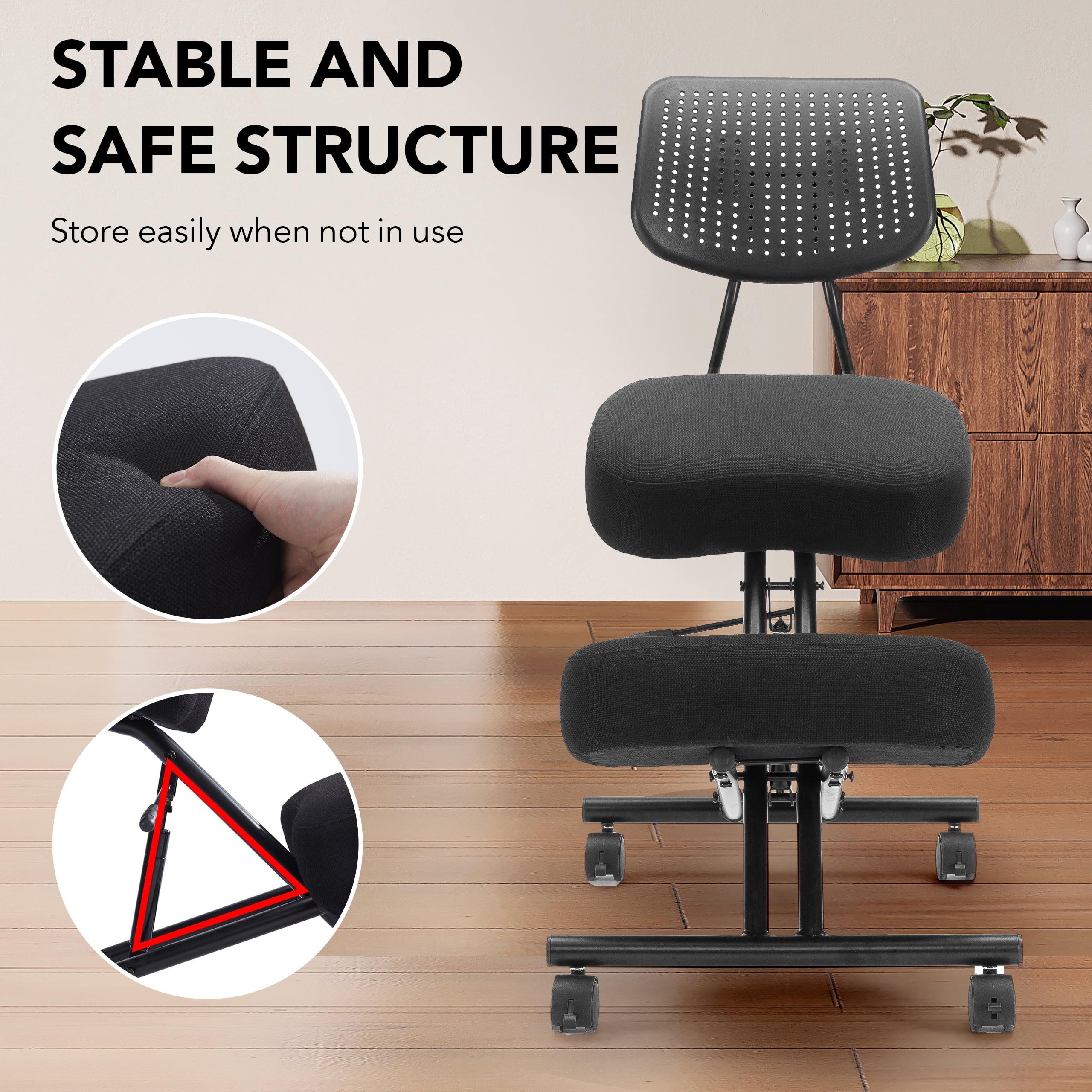 Someet Kneeling Chairs with Backrest Linen Ergonomic Home Office Chair Adjustable Height Seat Rolling Wheels Comfort Thick Cushion Work Stool Improve Posture Chair