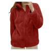 Cnbwig Womens Fleece Jackets Winter Full Zip Up Warm Furry Coats Solid Color Soft Comfy Jacket Long Sleeve Mock Neck Fuzzy Coat Brick Red L